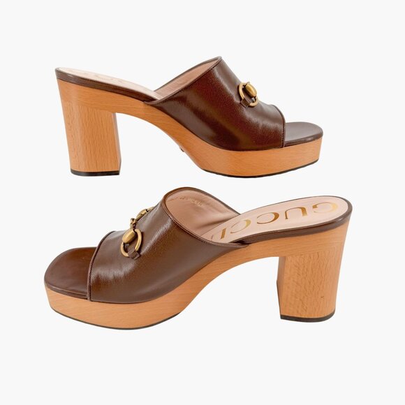 Gucci Houdan Horsebit Platform Sandals EU 40.5 US 10.5 Brown Mule Block Heel - Picture 11 of 14